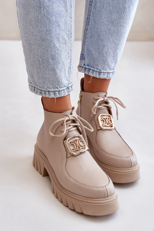 Zazoo 2952 Pelle Stivali con dettagli dorati beige Zazoo 2952 Pelle Stivali con dettagli dorati beige