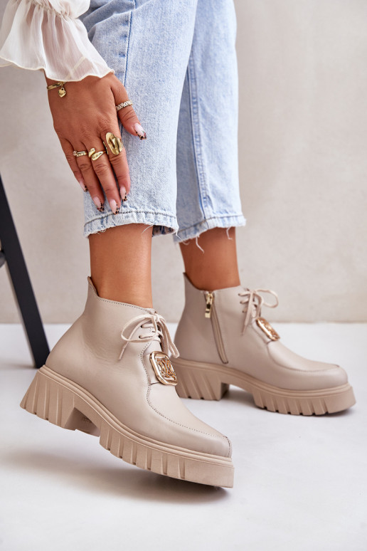 Zazoo 2952 Pelle Stivali con dettagli dorati beige Zazoo 2952 Pelle Stivali con dettagli dorati beige