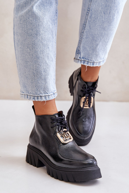 Zazoo 2952 Pelle Stivali con dettagli dorati colore nero