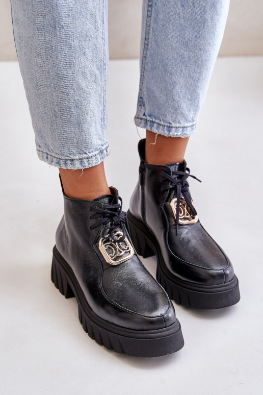 Zazoo 2952 Pelle Stivali con dettagli dorati colore nero