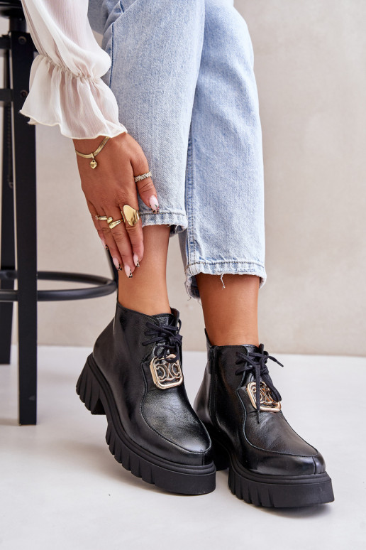 Zazoo 2952 Pelle Stivali con dettagli dorati colore nero