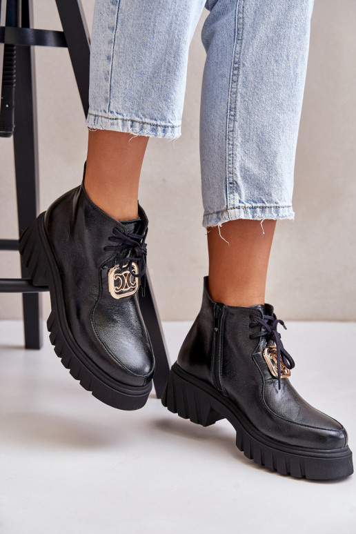 Zazoo 2952 Pelle Stivali con dettagli dorati colore nero