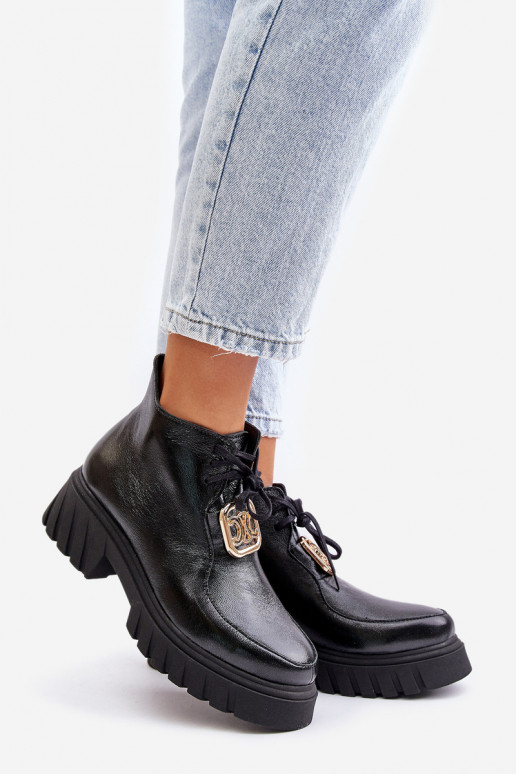 Zazoo 2952 Pelle Stivali con dettagli dorati colore nero