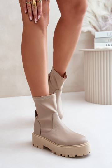 Stivaletti da donna in pelle naturale color sabbia Zazoo 2947