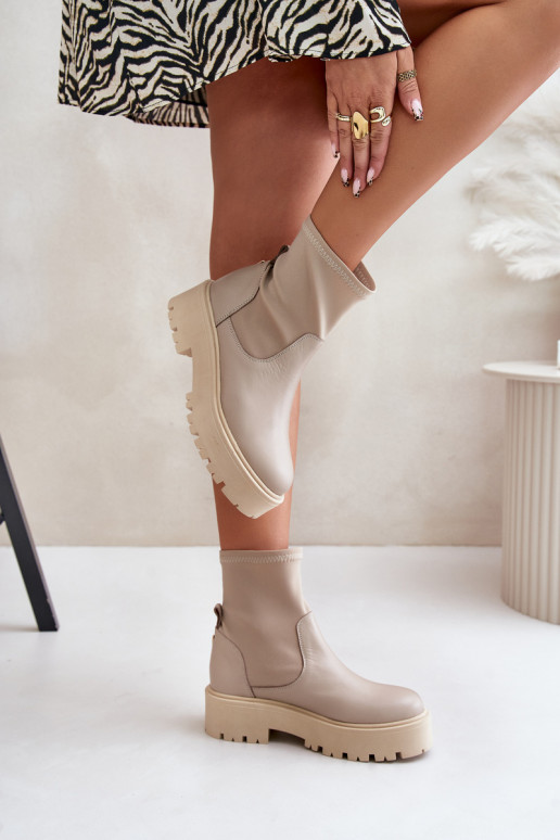 Zazoo 2947 Un modello convincente Stivali da donna Realizzato in pelle naturale beige