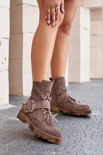 Zazoo 2951 Scarpe scamosciate decorare con fibbie beige