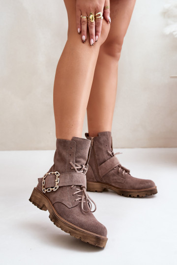 Scarpe in camoscio decorate con fibbie color sabbia Zazoo 2951 2