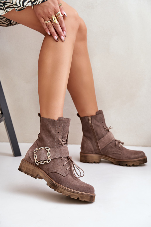 Zazoo 2951 Scarpe scamosciate decorare con fibbie beige Zazoo 2951 Scarpe scamosciate decorare con fibbie beige