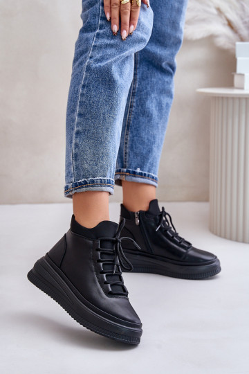 Pelle scarpe da ginnastica con una piattaforma Artiker 55C1041 colore nero 2