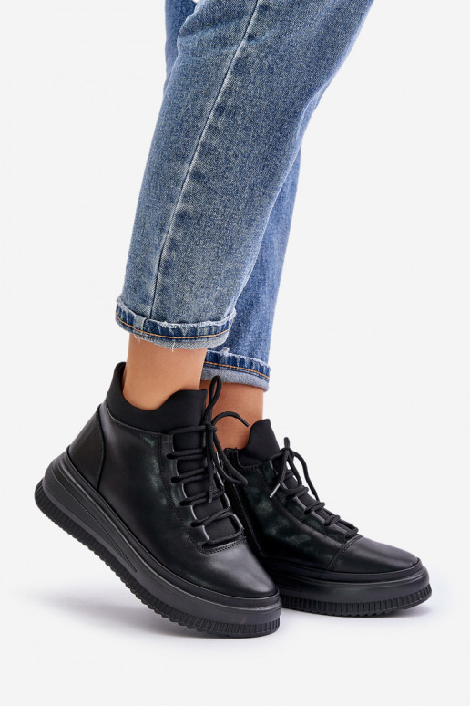 Pelle scarpe da ginnastica con una piattaforma Artiker 55C1041 colore nero  Pelle scarpe da ginnastica con una piattaforma Artiker 55C1041 colore nero