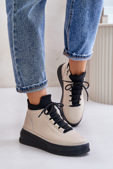 Pelle scarpe da ginnastica con una piattaforma Artiker 55C0554 beige