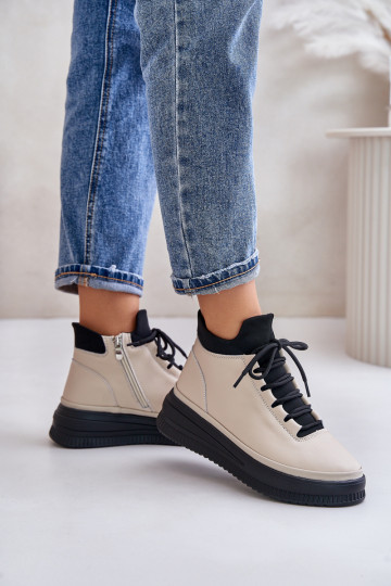  Pelle scarpe da ginnastica con una piattaforma Artiker 55C0554 beige 2