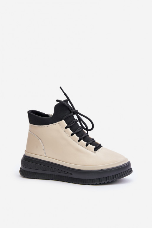 Pelle scarpe da ginnastica con una piattaforma Artiker 55C0554 beige  Pelle scarpe da ginnastica con una piattaforma Artiker 55C0554 beige