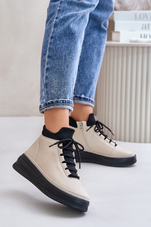 Pelle scarpe da ginnastica con una piattaforma Artiker 55C0554 beige  Pelle scarpe da ginnastica con una piattaforma Artiker 55C0554 beige