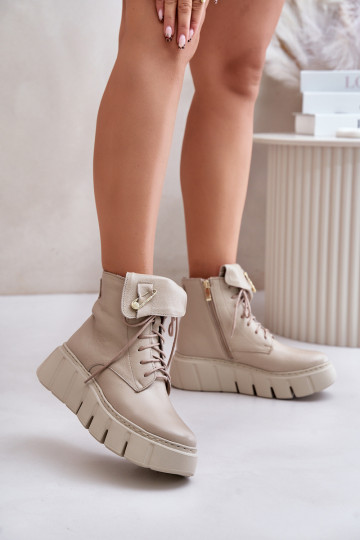 Zazoo 60511 stivaletti in pelle femminili isolati con plateau, color sabbia