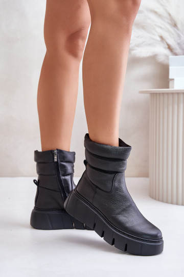 Zazoo 60512 stivaletti femminili in pelle naturale isolati in feltro con tacco, neri 2