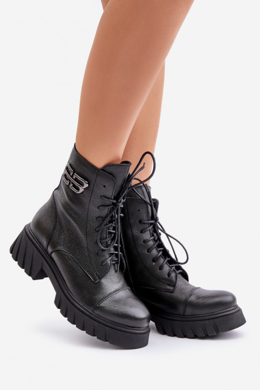 Zazoo 60486 Pelle Caldi stivali stringati colore nero