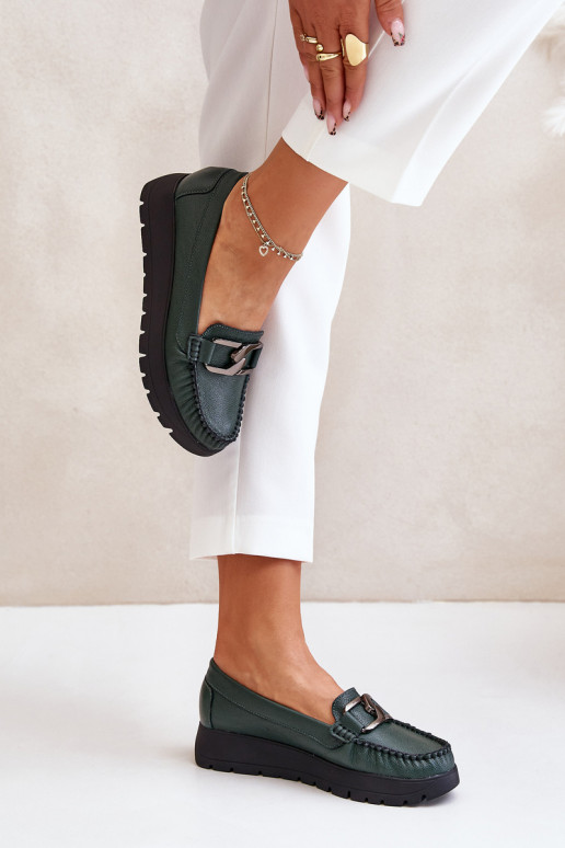 Zazoo 10141 Pelle Mocassini con una piattaforma con ornamenti colore kaki Zazoo 10141 Pelle Mocassini con una piattaforma con ornamenti colore kaki