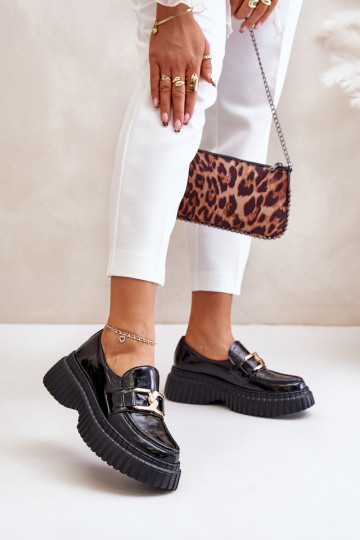 Zazoo 20176 con effetto vernice scarpe mocassini da donna Realizzato in pelle naturale colore nero