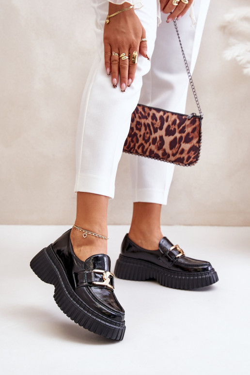 Zazoo 20176 con effetto vernice scarpe mocassini da donna Realizzato in pelle naturale colore nero