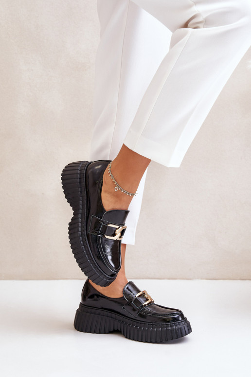 Zazoo 20176 con effetto vernice scarpe mocassini da donna Realizzato in pelle naturale colore nero