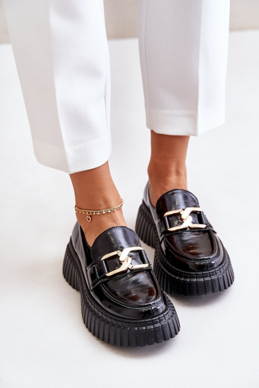 Zazoo 20176 con effetto vernice scarpe mocassini da donna Realizzato in pelle naturale colore nero