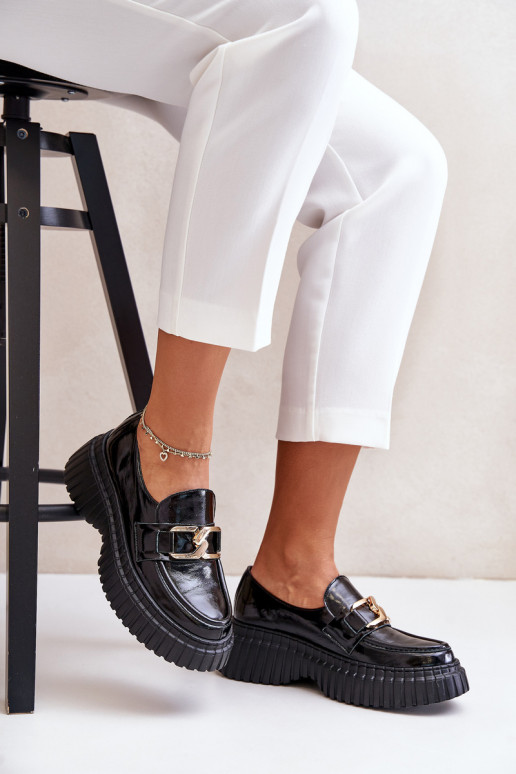 Zazoo 20176 con effetto vernice scarpe mocassini da donna Realizzato in pelle naturale colore nero