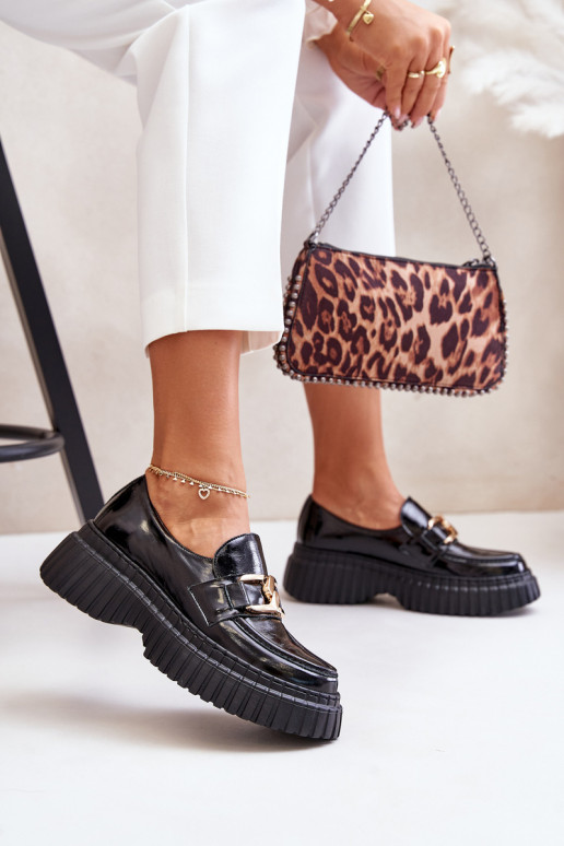 Zazoo 20176 con effetto vernice scarpe mocassini da donna Realizzato in pelle naturale colore nero