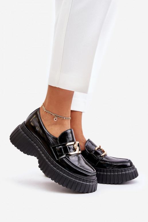 Zazoo 20176 con effetto vernice scarpe mocassini da donna Realizzato in pelle naturale colore nero