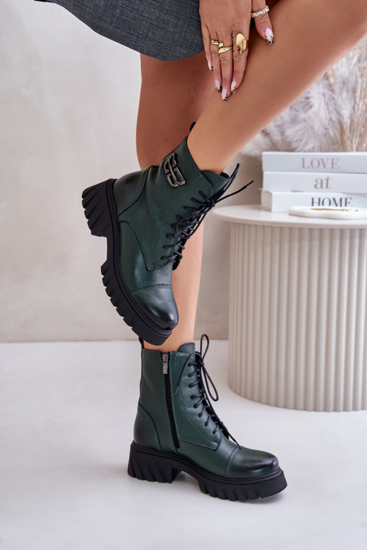 Zazoo 60486 Pelle Caldi stivali stringati colore kaki