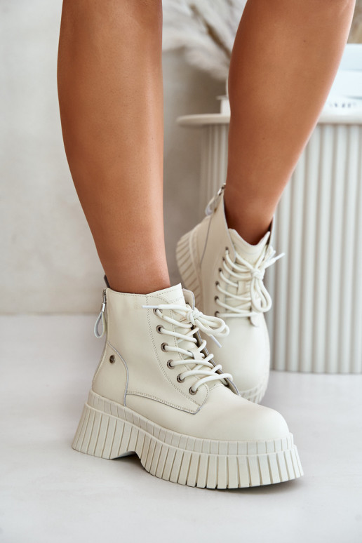 riscaldamento Pelle Stivali scarpe con suole massicce alla moda GOE OO2N4127colore avorio riscaldamento Pelle Stivali scarpe con suole massicce alla moda GOE OO2N4127colore avorio