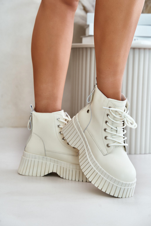 riscaldamento Pelle Stivali scarpe con suole massicce alla moda GOE OO2N4127colore avorio riscaldamento Pelle Stivali scarpe con suole massicce alla moda GOE OO2N4127colore avorio