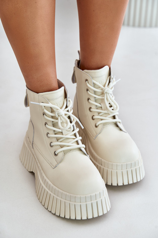 riscaldamento Pelle Stivali scarpe con suole massicce alla moda GOE OO2N4127colore avorio riscaldamento Pelle Stivali scarpe con suole massicce alla moda GOE OO2N4127colore avorio