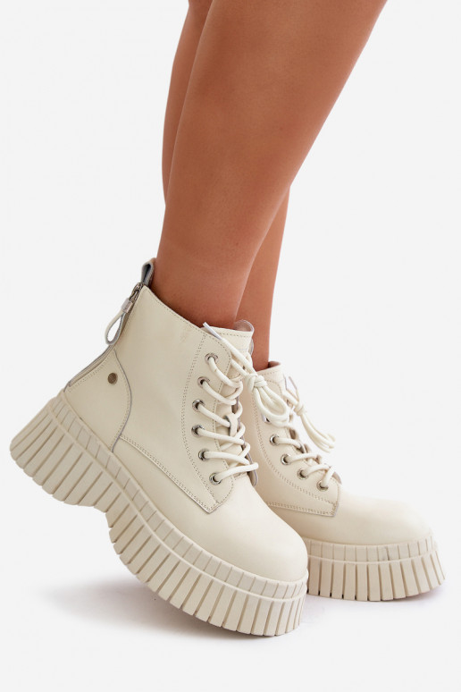 riscaldamento Pelle Stivali scarpe con suole massicce alla moda GOE OO2N4127colore avorio riscaldamento Pelle Stivali scarpe con suole massicce alla moda GOE OO2N4127colore avorio