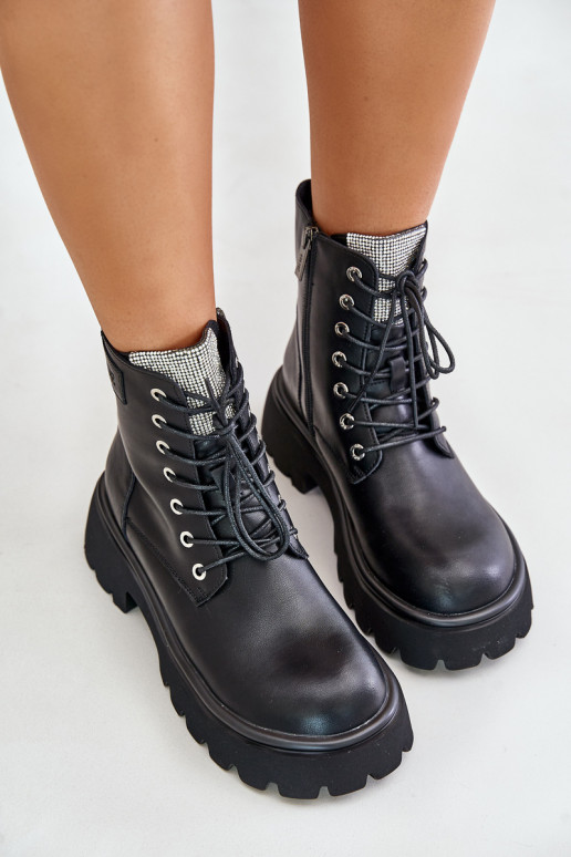 riscaldamento Pelle Stivaletti da lavoro Femminile con gli occhi scintillanti GOE OO2N4125 colore nero