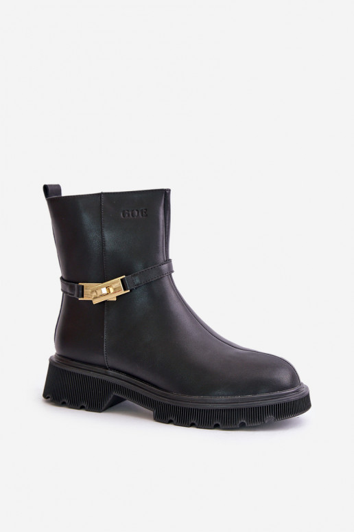 Pelle Stivali da donna con cinghie riscaldamento GOE OO2N4150 colore nero Pelle Stivali da donna con cinghie riscaldamento GOE OO2N4150 colore nero