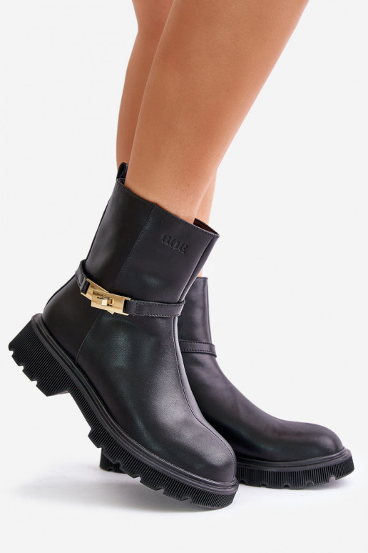 Pelle Stivali da donna con cinghie riscaldamento GOE OO2N4150 colore nero Pelle Stivali da donna con cinghie riscaldamento GOE OO2N4150 colore nero