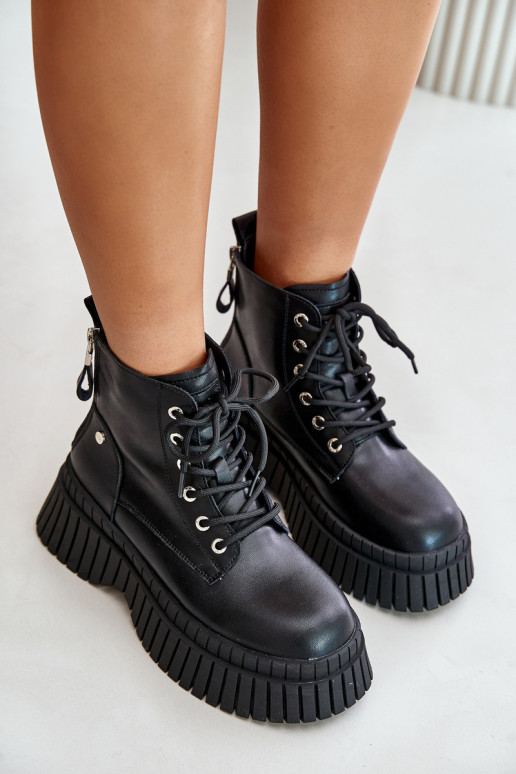 riscaldamento Pelle Stivali scarpe con suole massicce alla moda GOE OO2N4126 colore nero