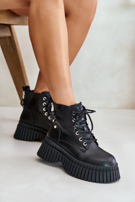 riscaldamento Pelle Stivali scarpe con suole massicce alla moda GOE OO2N4126 colore nero