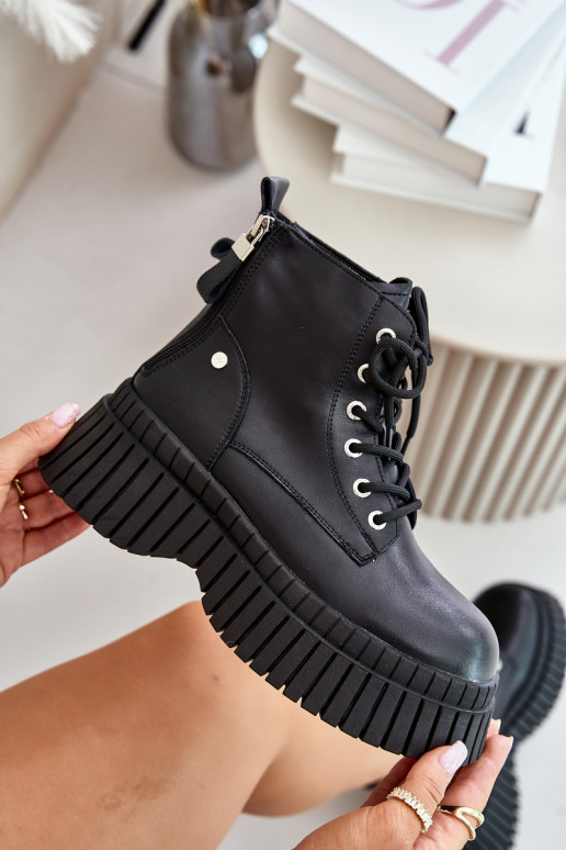 riscaldamento Pelle Stivali scarpe con suole massicce alla moda GOE OO2N4126 colore nero