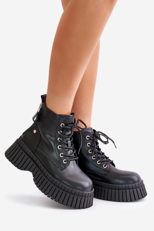 riscaldamento Pelle Stivali scarpe con suole massicce alla moda GOE OO2N4126 colore nero