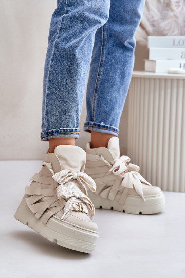 Scarpe sportive in pelle da donna con plateau CheBello 4561-SABBIA 2