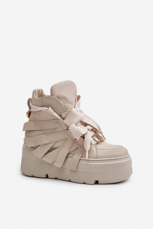 Pelle Scarpe modello sneakers Femminile con una piattaforma CheBello 4561 beige Pelle Scarpe modello sneakers Femminile con una piattaforma CheBello 4561 beige