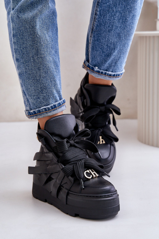 Pelle Scarpe modello sneakers Femminile con una piattaforma CheBello 4561 colore nero Pelle Scarpe modello sneakers Femminile con una piattaforma CheBello 4561 colore nero