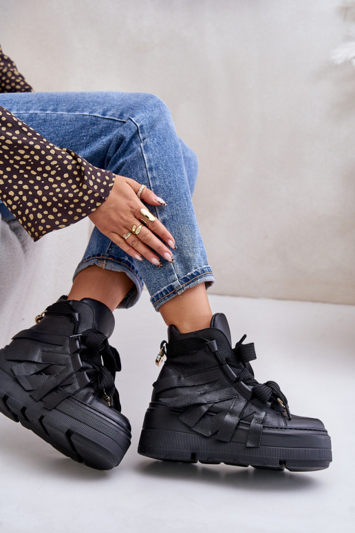 Pelle Scarpe modello sneakers Femminile con una piattaforma CheBello 4561 colore nero Pelle Scarpe modello sneakers Femminile con una piattaforma CheBello 4561 colore nero