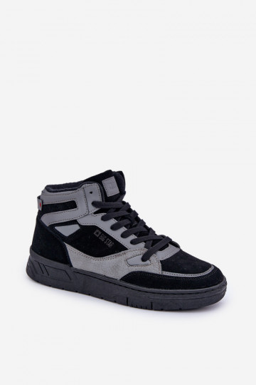 Scarpe sportive in pelle scamosciata da uomo Big Star OO174303 Hi-Poly System-NERO e GRIGIO
