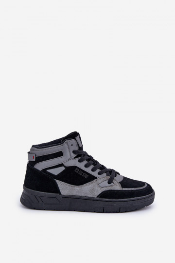 Scarpe sportive in pelle scamosciata da uomo Big Star OO174303 Hi-Poly System-NERO e GRIGIO 2