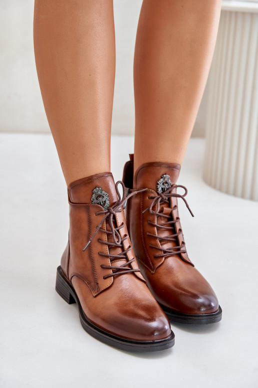 riscaldamento Stivali con tacchi larghi con ornamenti colore marrone Leonise