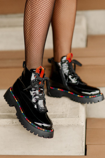 Pelle con effetto vernice Stivaletti da lavoro Al Castello colore nero Anafra