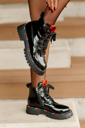 Pelle con effetto vernice Stivaletti da lavoro Al Castello colore nero Anafra 2